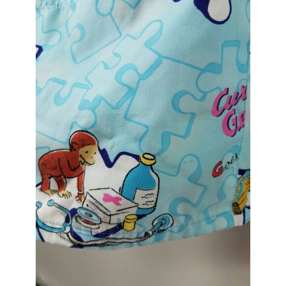 Curious George Scrub Top 2XL Puzzle Print V-Neck 65% Polyester 35% Cotton Made I - Picture 10 of 11